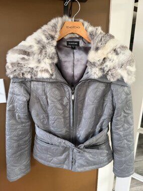 BEBE RABBIT FUR BELTED JACKET